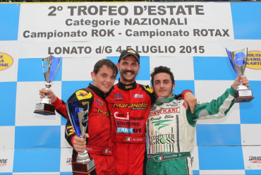Sgrace/maranello kart triumphying at the summer trophy of lonato with dante and mosca 